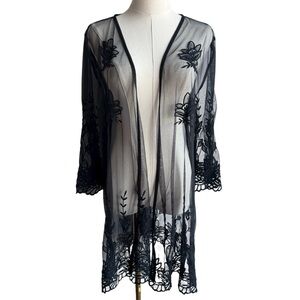 Maurices Floral Lace Kimono XL Black Sheer Boho Sexy Cover Shawl Goth Pretty EUC